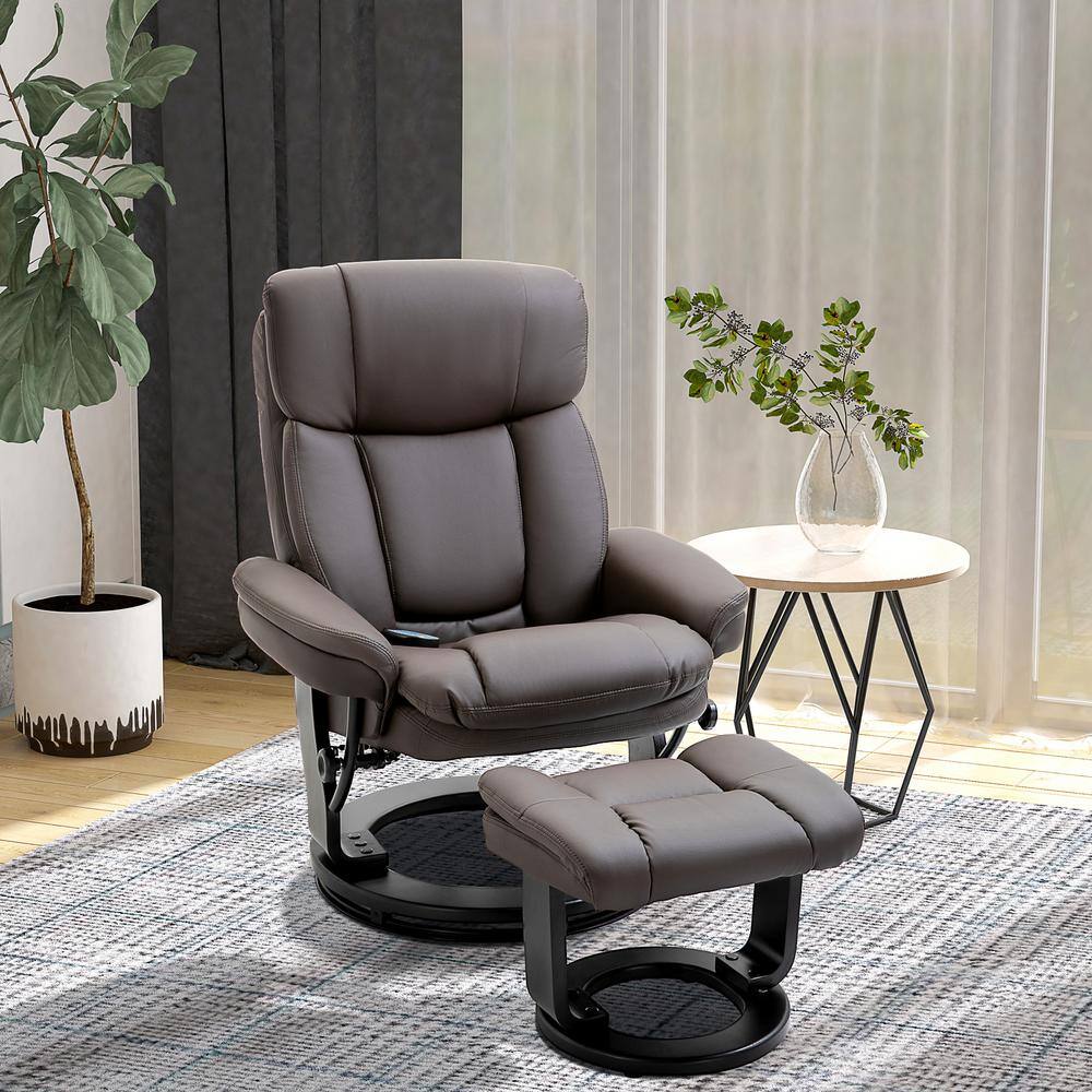 Brown Faux Leather Swivel Massage Recliner with Ottoman