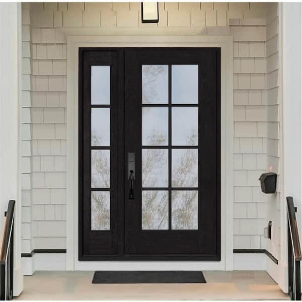 Regency 51 in. x 80 in. Full Lite 8 Lite Clear Glass RH Onyx Stain Mahogany Fiberglass Prehung Front Door w/12in.SL