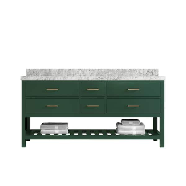 Willow Collections Parker 72 in. W x 22 in. D x 36 in. H Double Sink Bath Vanity in Lafayette Green with 2 in. Carrara Marble Top
