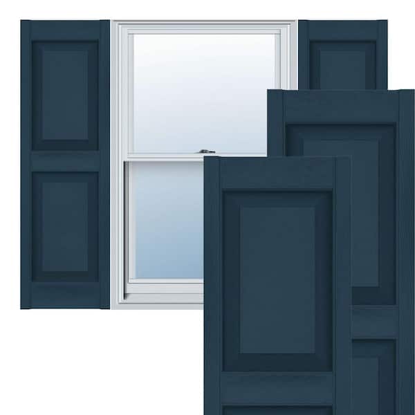 Ekena Millwork 14-1/2 in. x 49 in. Lifetime Vinyl Custom Two Equal Raised Panel Shutters Pair Classic Blue