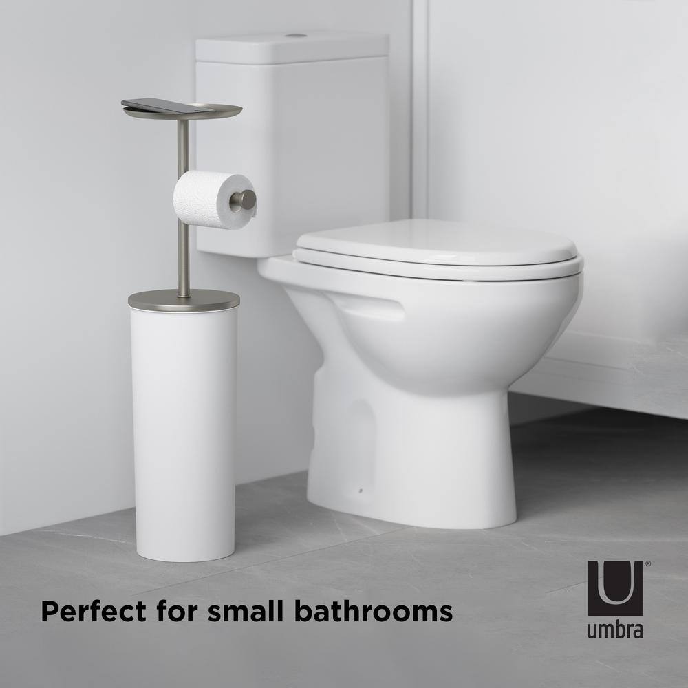 White Nickel Freestanding Toilet Paper Holder with Storage