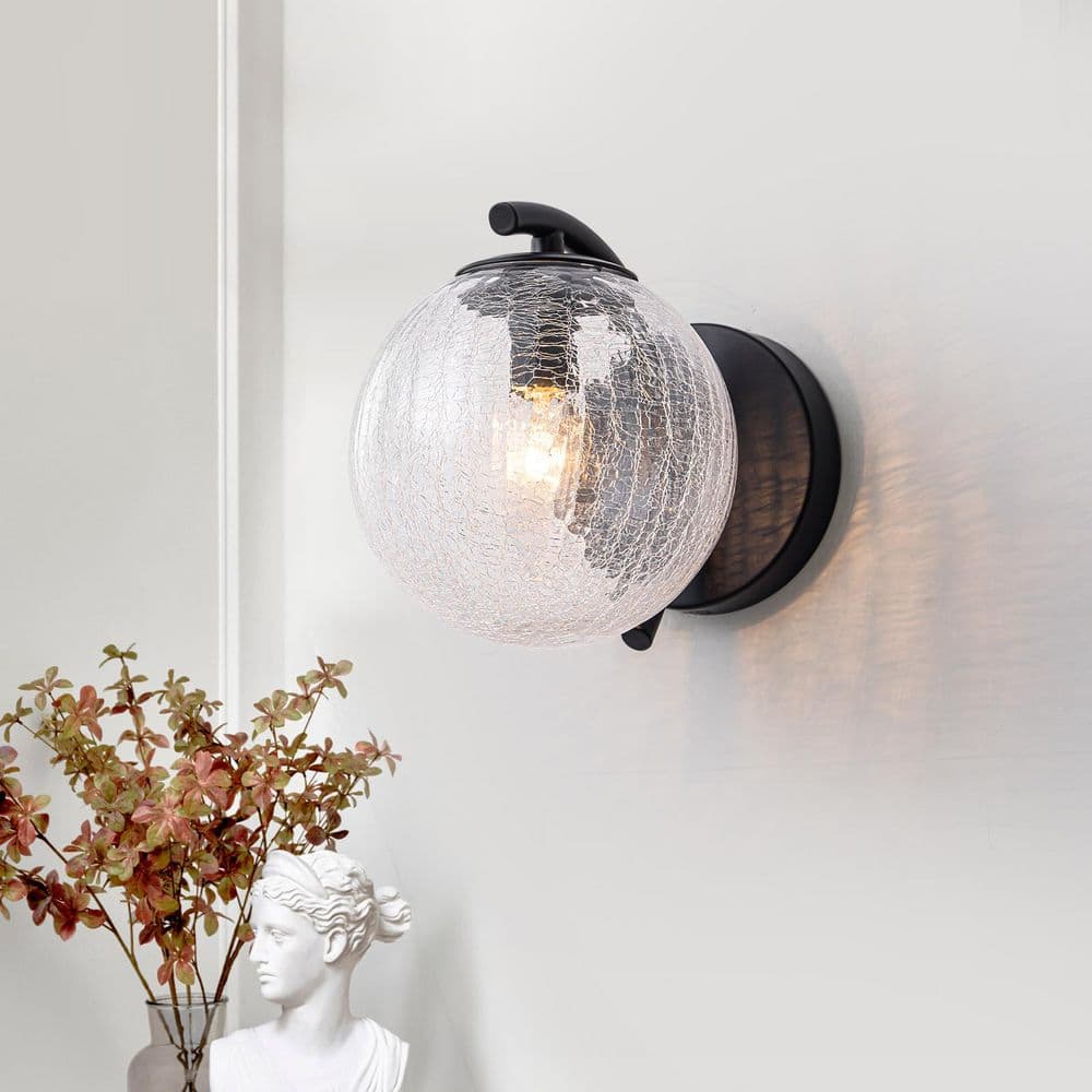 5.91 in. 1-Light Modern Matte Black Wall Sconce with Globe Crackle Glass, Bathroom Vanity Light for Hallways price history on PriceWatchPro