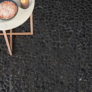 3D Pebble Rock Jet Black 12 in. x 12 in. x 10 mm Marble Mosaic Floor and Wall Tile