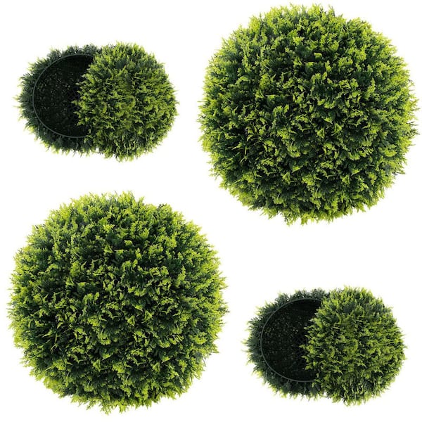 1.8 ft. Green Artificial Faux Decorative Cedar Topiaries Balls Tree Without Containers (2-Pack)