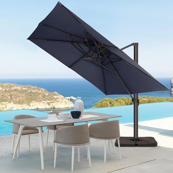 JEAREY SunShade Deluxe 11 ft. Square Cantilever Umbrella Heavy-Duty 360° Rotation Patio Umbrella in Navy