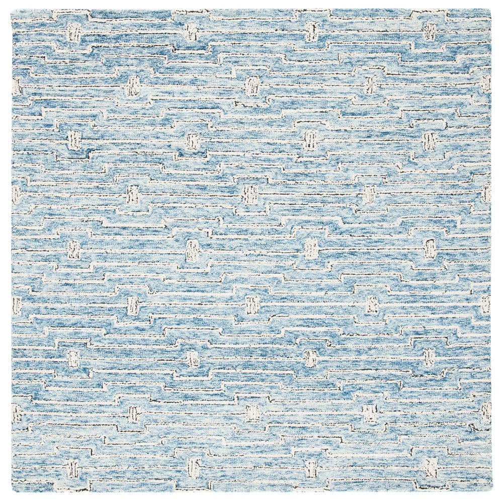 Handmade Light Blue Wool Tufted Square Rug 5'