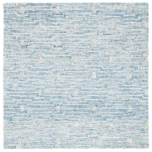 Micro-Loop Light Blue/Ivory 5 ft. x 5 ft. Striped Square Area Rug