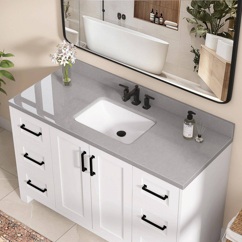 54 in. W x 22 in. D Engineered Stone Marble White Rectangular Single Sink Bathroom Vanity Top with Backsplash in Gray price history on PriceWatchPro