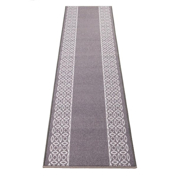 Berber Collection Chain Border Grey 26 in. W x 12 in. L Stair Runner 2.17 sq. ft.
