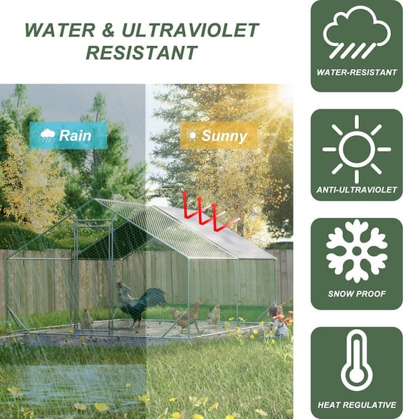 10 ft. x 13 ft. x 6.56 ft. Galvanized Wire Chicken Coop w/ Waterproof and Anti-Ultraviolet Cover Walk-in Poultry Fencing
