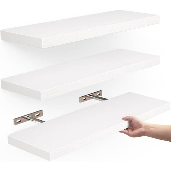 Cubilan 16 in. W x 6.7 in. D x 1.1 in. H Whitewash Wood Decorative Wall Shelf, Floating Shelves