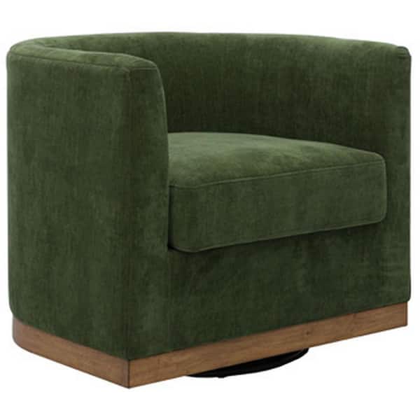 Green and Brown Polyester Side Chair with Barrel Style and Brown Wood Base