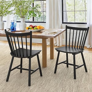 Winston Black Classic Windsor Dining Chair Solid Wood Farmhouse Dining Chair with Spindle Back Set of 2