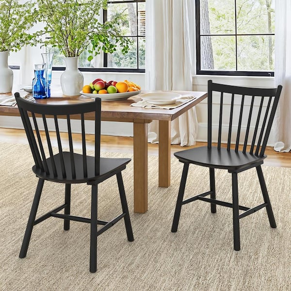 LUE BONA Winston Black Classic Windsor Dining Chair Solid Wood Farmhouse Dining Chair with Spindle Back Set of 2