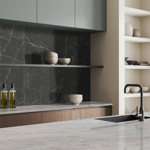 MSI UrbanSlat Marmi Noir 16 in. x 48 in. Satin Ceramic Fluted Wall