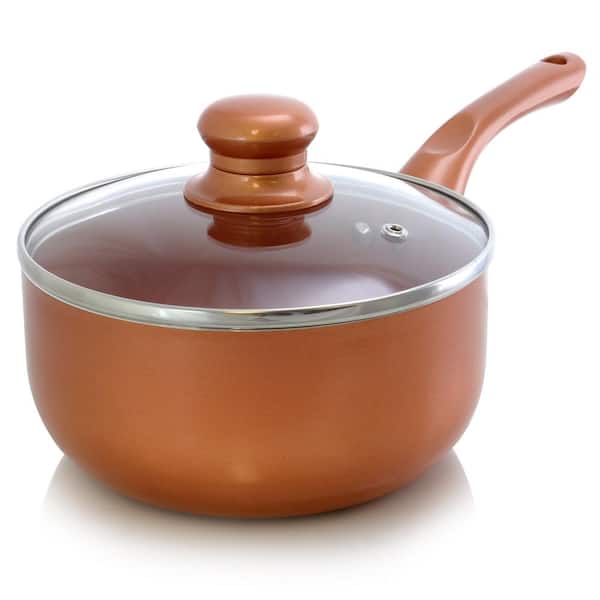 Better Chef 2 qt. Aluminum Ceramic Nonstick Sauce Pan in Copper with Glass Lid