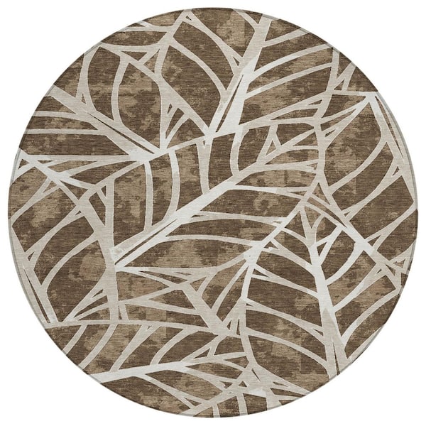 Chantille Machine Washable Indoor/Outdoor Abstract ACN2914 Chocolate 8 ft. x 8 ft. Round Rug