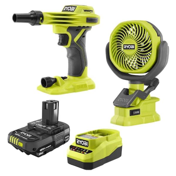 ONE+ 18V High Volume Inflator Kit with 2.0Ah Battery, Charger, and ONE+ 18V Cordless 4 in. Clamp Fan