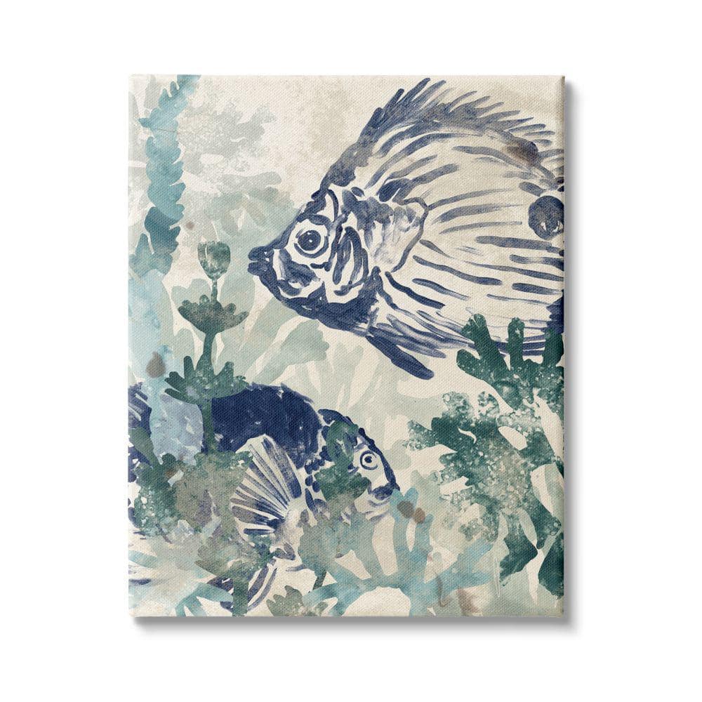 Abstract Blue Fish and Coral Canvas Wall Art, 16 x 20