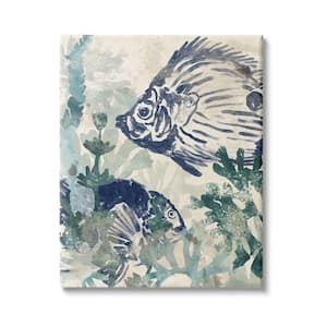 Abstract Seafloor Tropical Fish Distressed Coral by June Erica Vess Unframed Print Animal Wall Art 36 in. x 48 in.