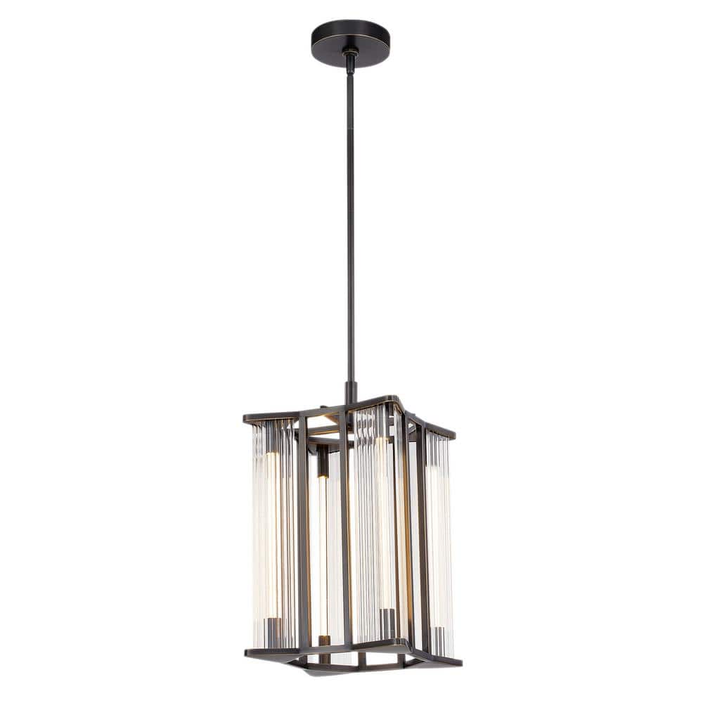 Sabre 11 in. 1 Light 26-Watt Ribbed Glass/Urban Bronze Integrated LED Penda