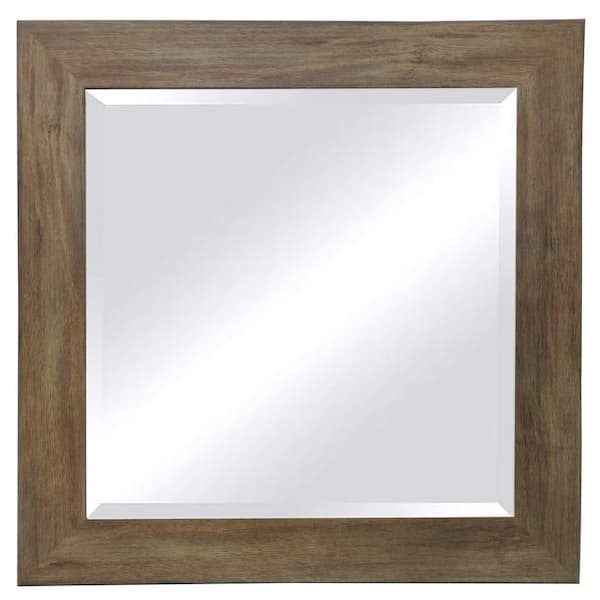 Unbranded 35.5 in. x 35.5 in. Brown Barnwood Beveled Vanity Wall Mirror