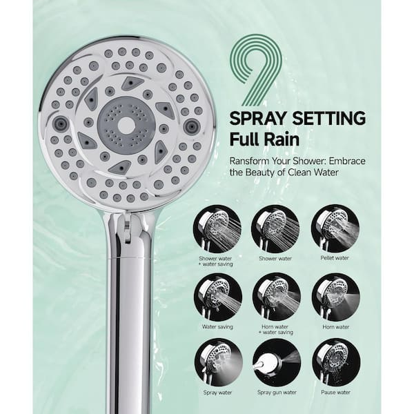 9-Spray Filtered Shower Head with Handheld, High Pressure Showerhead with Built-in Filter Shower Head in Chrome