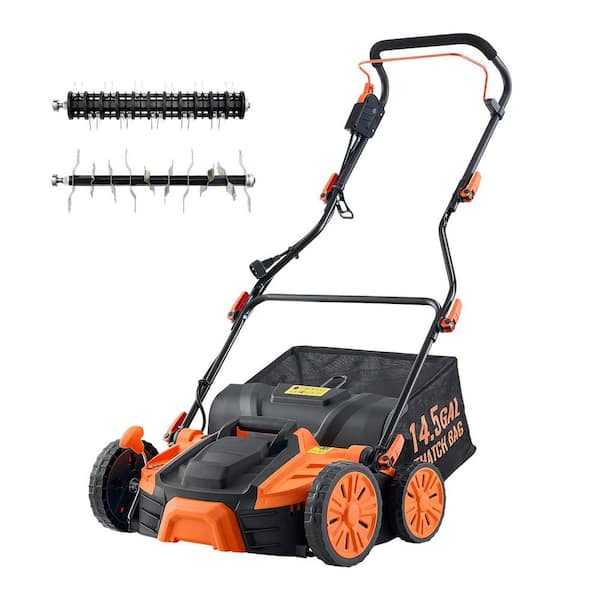 2-in-1 Electric Lawn Dethatcher and Scarifier, 16 in. 15A Corded Tool with Bag, Adjustable Depth for Lawn and Garden