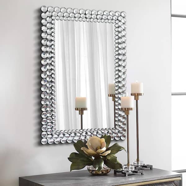 KOHROS 23.62 in. W x 35.43 in. H Rectangle Crystal Framed Silver Wall Mirror