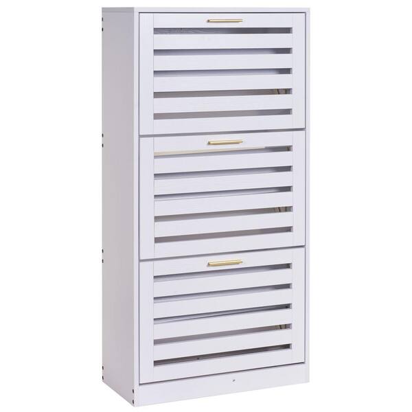 DIYART White Shoe Storage Cabinet - 3 Flip Drawers, Fits Up To Size 16 Shoes