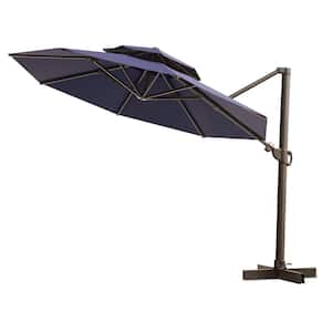 Double Top 11.5 ft. Outdoor Octagon Heavy-Duty Rotatable Canopy Cantilever Patio Umbrella in Navy Blue