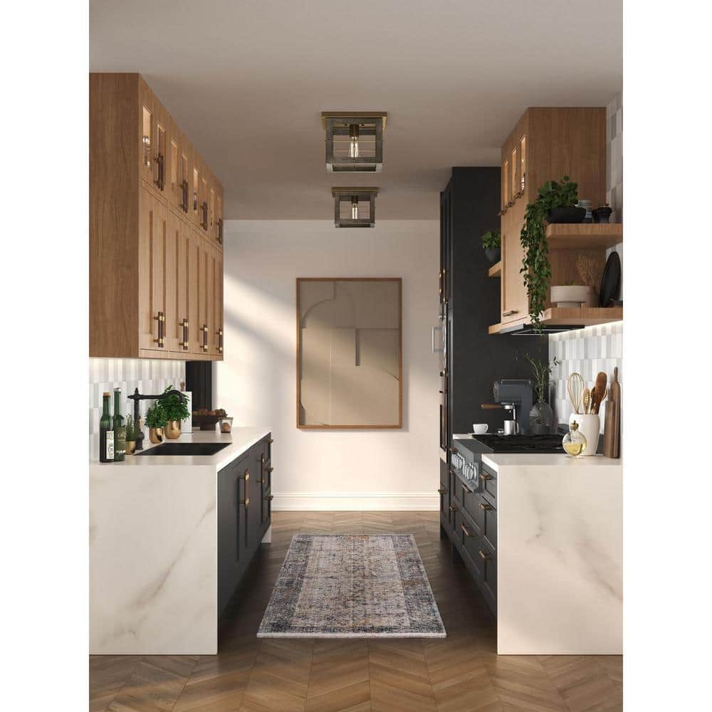 Hedgerow Distressed Brass and Oak Flush Mount Light