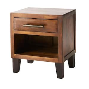 Luna Mahogany Brown Wood End Table with Drawer and Shelf