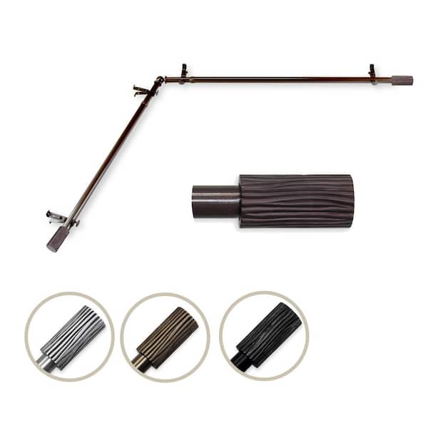 Rod Desyne 13/16" Dia Adjustable 120" to 170" Single Corner Window Curtain Rod in Cocoa with Cedar Finials