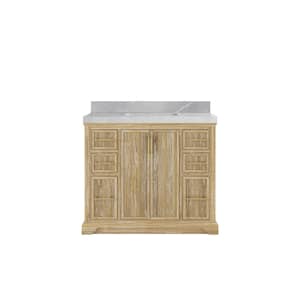 Alys Teak 42 in. W x 22 in. D x 36 in. H Single Sink Bath Vanity in Whitewashed with 2" Pearl Gray Top