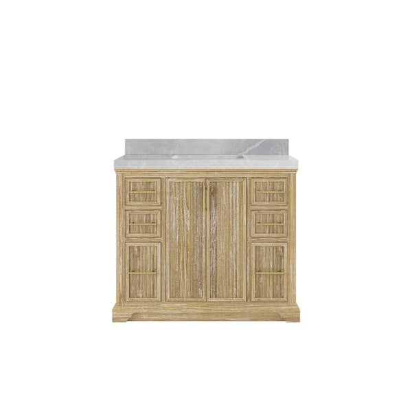 Willow Collections Alys Teak 42 in. W x 22 in. D x 36 in. H Single Sink Bath Vanity in Whitewashed with 2" Pearl Gray Top