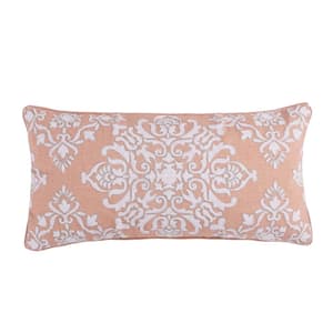 Darcy Coral, White Stitched Medallion 12 in. x 24 in. Throw Pillow