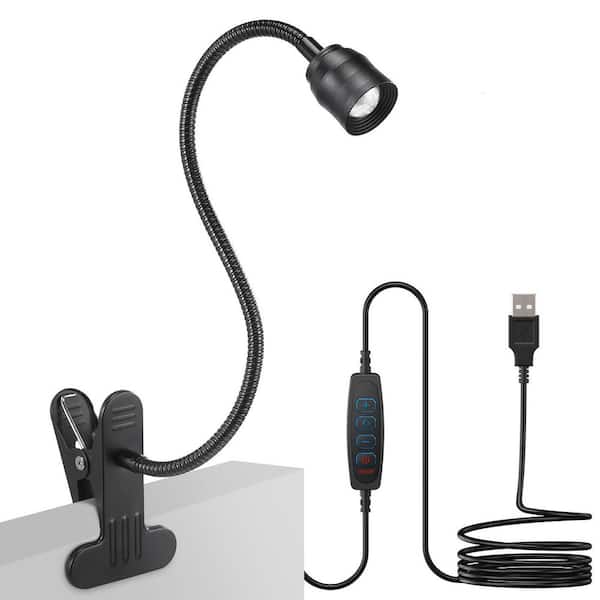 15 in. Black LED Clip-On Reading Lamp Desk Lamp with Flexible Gooseneck and Adjustable Beam Angle for Headboard or Dorm