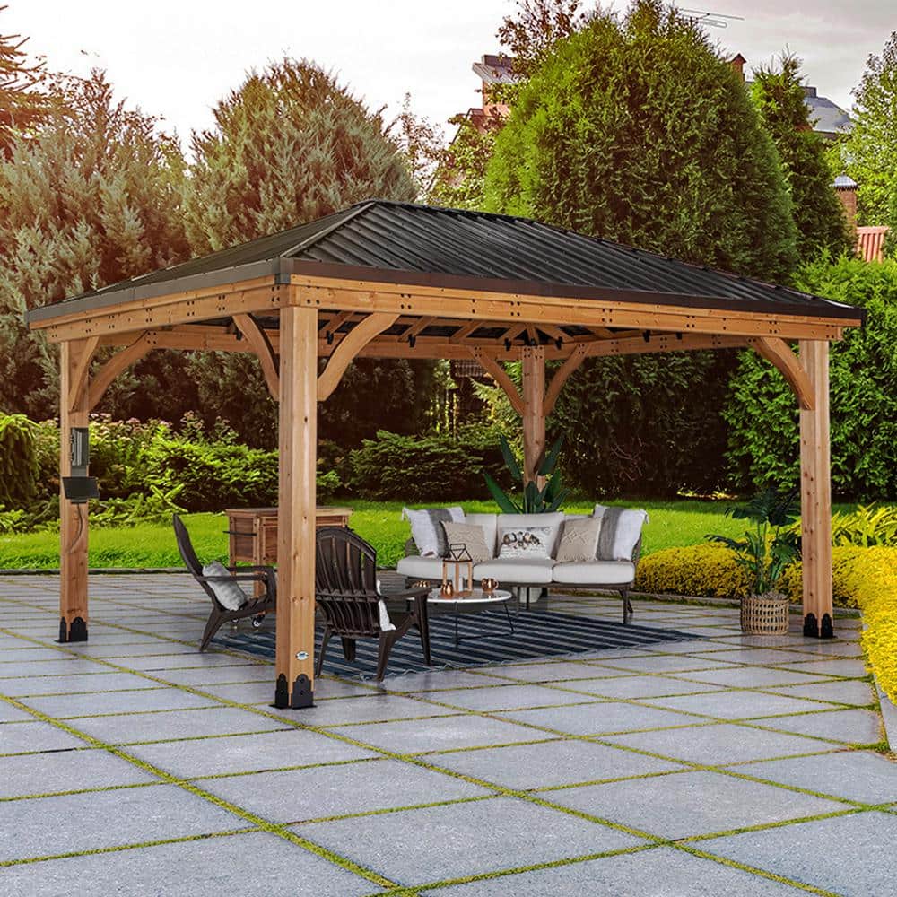 Barrington 16x12 Cedar Wood and Steel Roof Gazebo