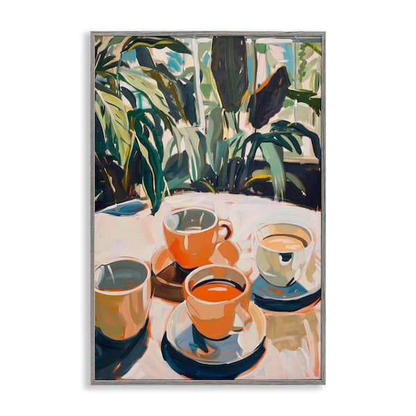 Stupell Industries Coffee Time Among Plants by LSR Design Studio Gray Framed Food Giclee Art Print 24 in. x 16 in.