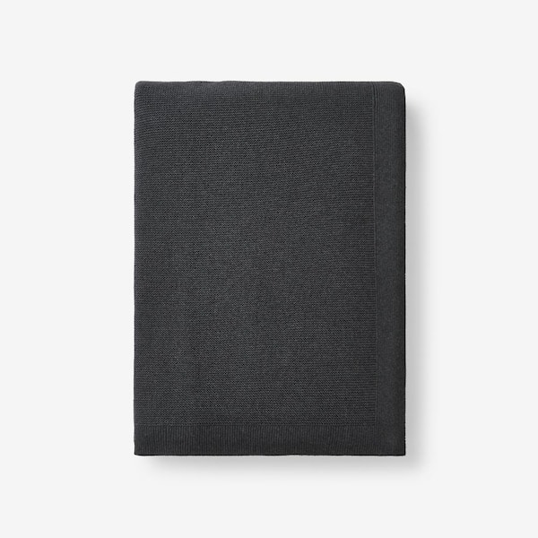 The Company Store Classic All Season Breathable Cotton Knit Gray Throw Blanket