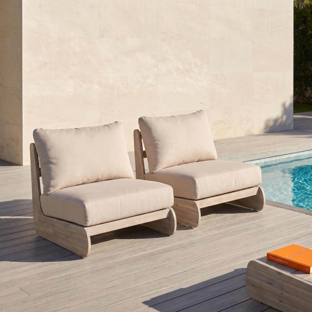Light White Wood Outdoor Club Lounge Chair with Sand Cushion(Set of 2) price history on PriceWatchPro