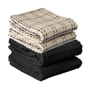 Royale Black 4-Pack Solid and Coordinate Kitchen Towel Set