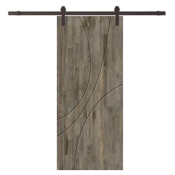 CALHOME 30 in. x 80 in. Weather Gray Stained Pine Wood Modern Interior Sliding Barn Door with Hardware Kit