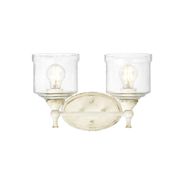Keating 7.5 in. 2 Light Antique Ivory Vanity Light with Hammered Water Glass Shade