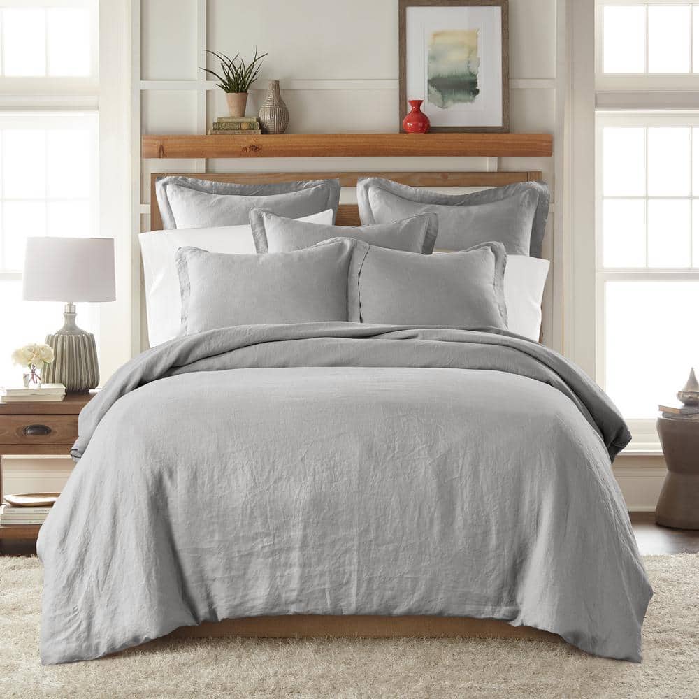 LEVTEX HOME Washed Linen Light Grey King/Cal King Duvet Cover Only ...