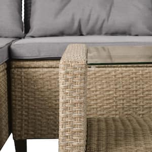 4-Piece Wicker Patio Conversation Set with Grey Cushions