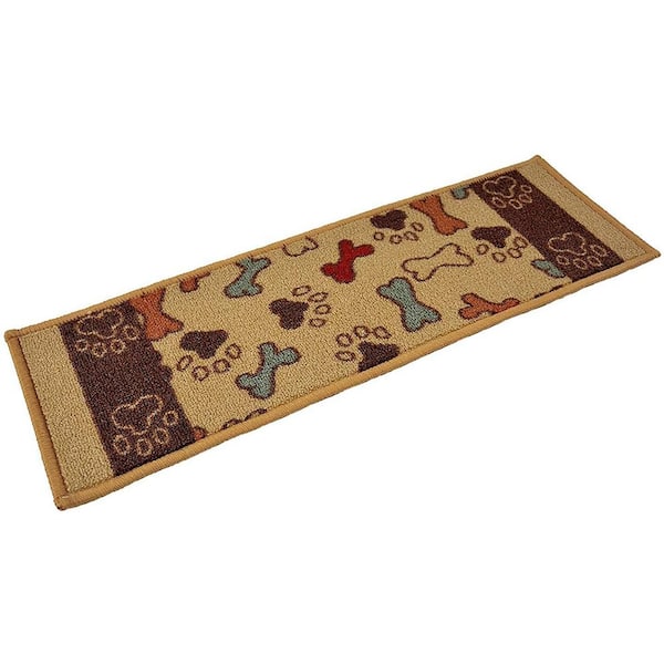 Indoor Pet Paw and Bone Design Beige Multi 8-1/2 in. x 26 in. Slip Resistant Backing Stair Tread Cover (Set of 1)