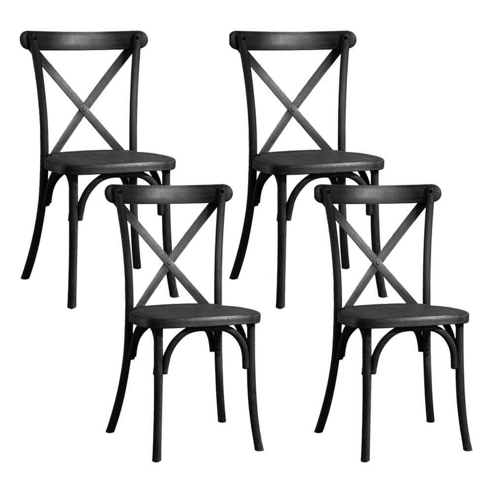Resin X-Back Outdoor/Indoor Dining Chair in Matt Black, Retro Design (4-Pac