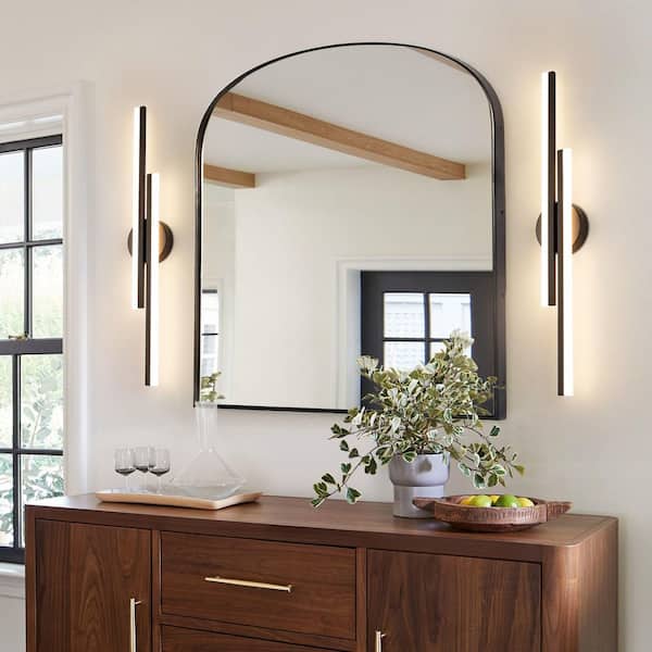 Owen 32.28 in. 2-Light Modern Black Linear LED Vanity Light with Light Bars, Damp Rated for Bathroom